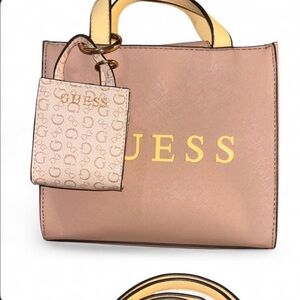 GUESS Beige and Yellow Women's Satchel with Detachable Strap